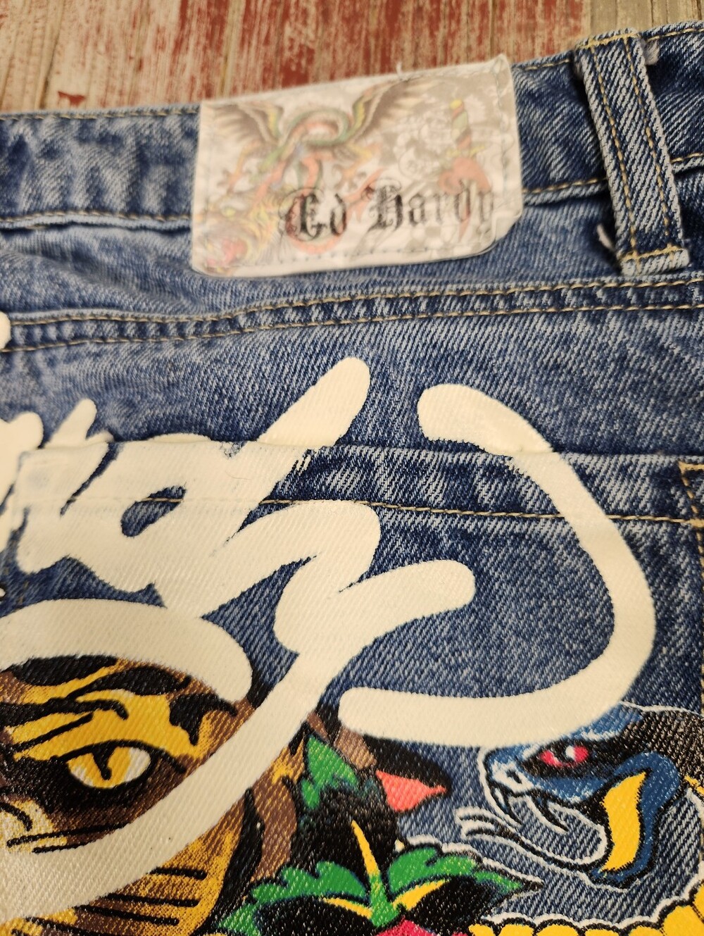 Ed Hardy Dragon Koi Tiger Tattoo Graphic Baggy Wide Leg Jeans Size 30 - Picture 3 of 14